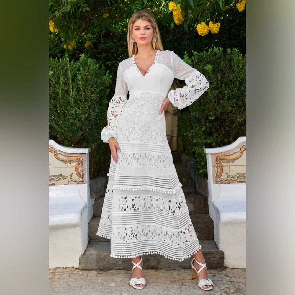 Boston Proper long sleeve pom pom dress